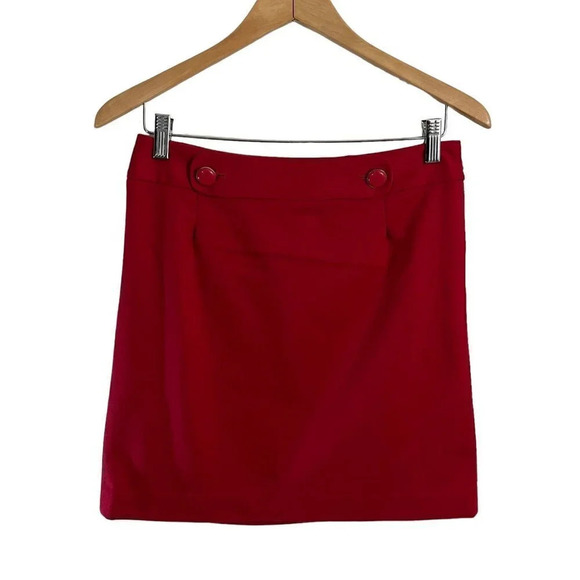 Ann Taylor LOFT Red Skirt Size 2 Petites Chunky Statement Buttons Short Pencil - Picture 1 of 6